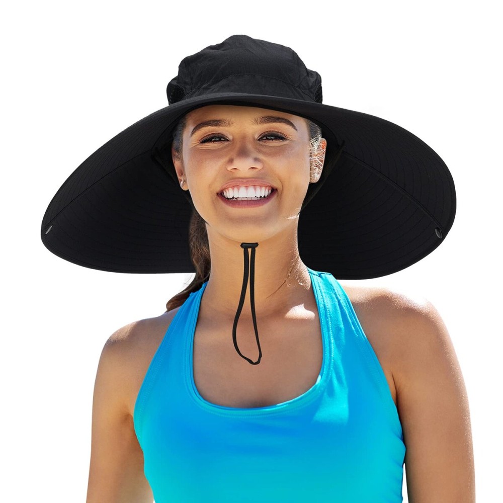 Leotruny Women Super Wide Brim Sun Hat UPF50+ Waterproof Bucket Hat for Fishing, Hiking, Camping (C04-black)