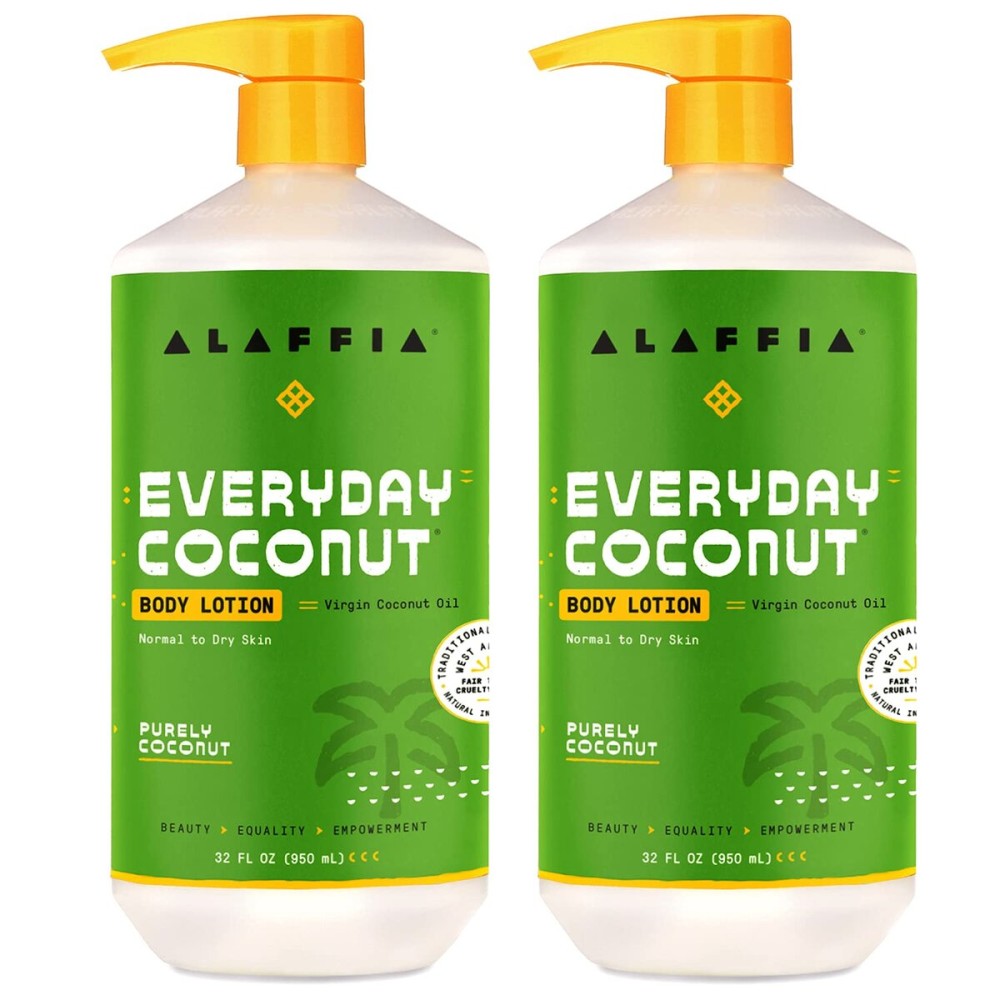 Alaffia Everyday Coconut Hydrating Body Lotion, Normal to Dry Skin, Moisturizing Oil is Support for Soft & Supple Skin, Purely Coconut, 2 Pack - 32 Fl Oz Ea