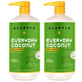 Alaffia Everyday Coconut Hydrating Body Lotion, Normal to Dry Skin, Moisturizing Oil is Support for Soft & Supple Skin, Purely Coconut, 2 Pack - 32 Fl Oz Ea