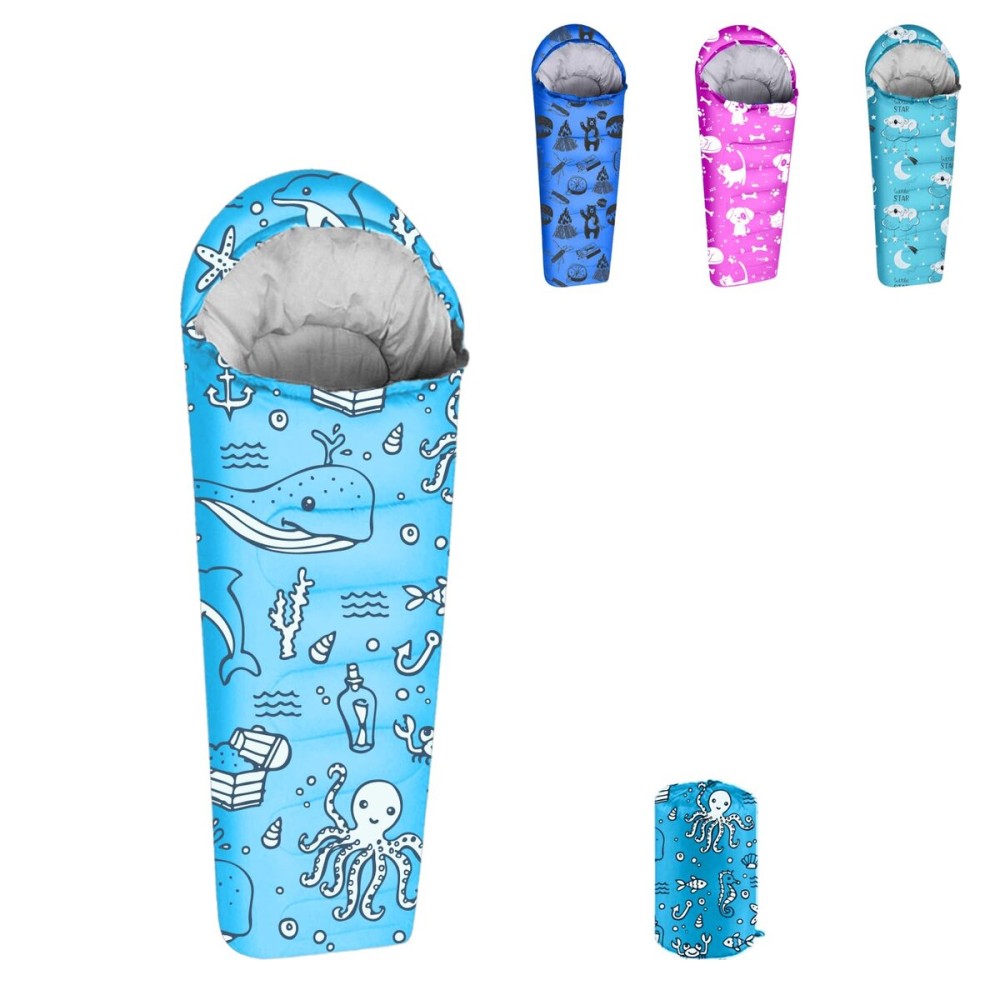 KidzAdventure Mummy Style 32 - 59F Kids Sleeping Bag with Pillow Sleeve, 4 Season, Lightweight and Backpacking Style, Ideal for Camping, Sleepover, Boys, Girls, Youth and Toddlers - Ocean World Youth
