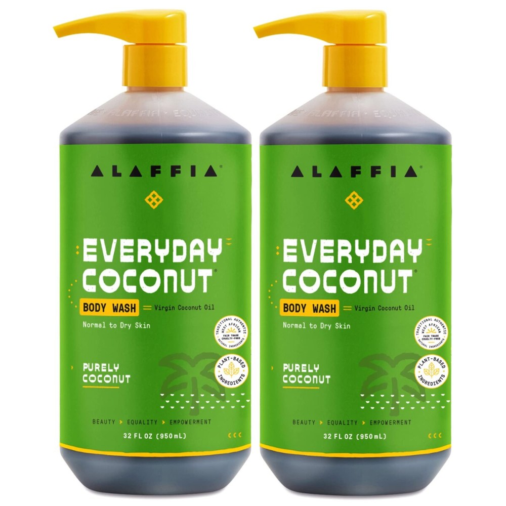 Alaffia Body Wash, Everyday Coconut, 2-Pack - Moisturizing Soap with Nourishing Coffee Berry Extract & Coconut Water, Vegan & Cruelty-Free, 32 Oz Ea