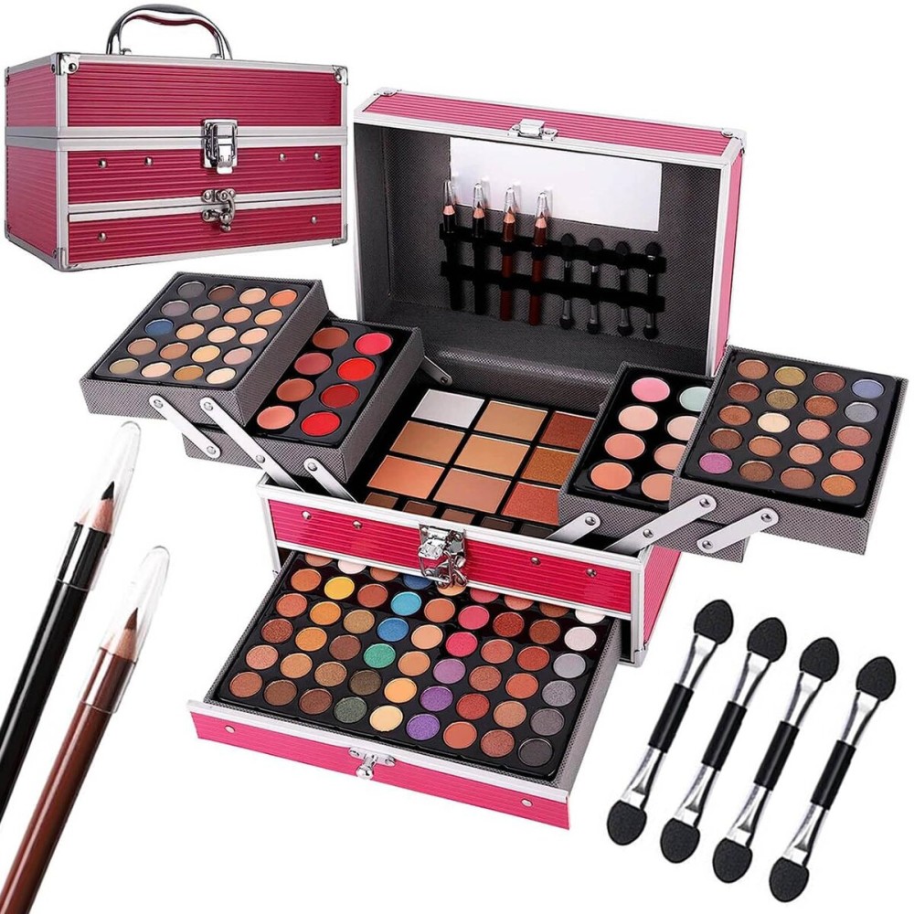 132 Color All In One Makeup Kit,Professional Makeup Case,Makeup Set for Teen Girls,Makeup Palette,Multicolor Eyeshadow Kit(006N2-Silver)