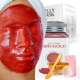 BRUN Jelly Mask Jar Red Gold Lactic AC AHA Peel-Off Face Care Rubber Mask | 23 fl oz Skin Care Moisturizing Gel Mask Jar Spa Set
