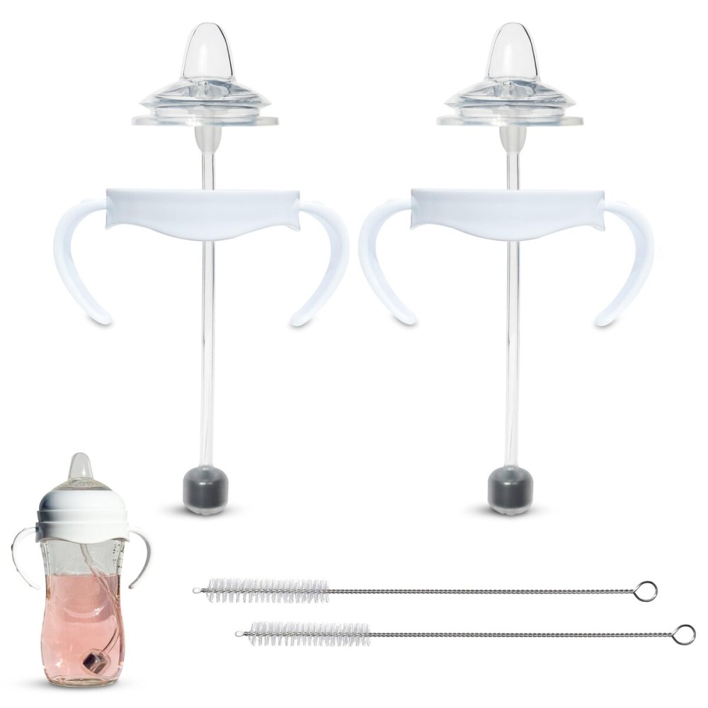 Sippy Cup Conversion Kit for Philips Avent Natural Baby Bottles 2-Count, Food Grade Silicone Spout Nipples and Weighted Straw, Bottle Handles, Cleaning Brush, BPA-Free, Straw Transition, 4+ Months