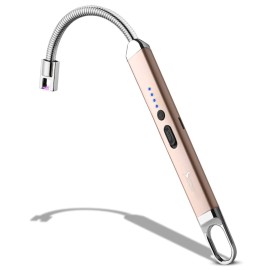 SUPRUS Lighter Rechargeable USB Lighter Arc Electric Lighetrs with Safety Switch 360 Flexible Neck Flameless Grill Long Lighters for Candle Camping Cooking (Champagne Gold)