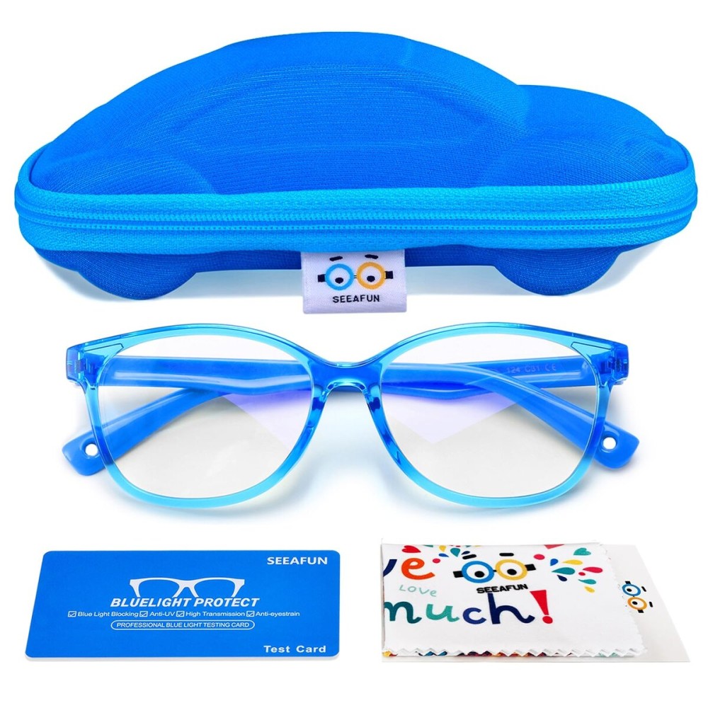 SEEAFUN Blue Light Glasses for Kids Girls Boys with Cute Car Case, UV400 Protection, Anti Blue Ray Age3-12