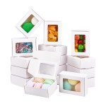 BENECREAT 30 Pack White Kraft Paper Boxes with Clear Window 3.3x2.3x1.1 Inch Gift Packaging Boxes for Bakery Cookies Cake Candy Wedding Party Favors
