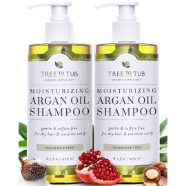 Tree to Tub Fragrance Free Shampoo for Dry & Sensitive Scalp - Gentle Unscented Hydrating Hair Shampoo for Women & Men, Moisturizing Sulfate Free Shampoo w/Organic Argan Oil, All Natural Soapberry