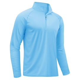 TACVASEN Long Sleeve Swim Shirts for UPF 50+ Sun Protection Shirts Quick Dry Rash Guard Outdoor 1/4 Zip T-Shirts Waterfall Blue XL
