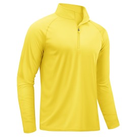 TACVASEN Swim Shirts for Men Rash Guard Sun Shirt Long Sleeve Dry Fit Mens Sun Protection Cooling Athletic UV T-Shirts Outdoor Yellow S