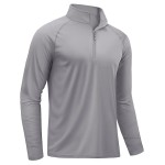TACVASEN Mens Quarter Zip Pullover Rash Guard Athletic Shirts Long Sleeve Dry Fit T-Shirts Swim Outdoor Light Grey
