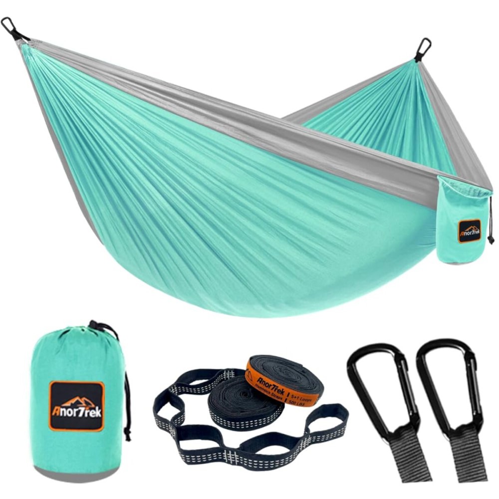 AnorTrek Camping Hammock, Super Lightweight Portable Parachute Hammock with Two Tree Straps Single or Double Nylon Travel Tree Hammocks for Camping Backpacking Hiking