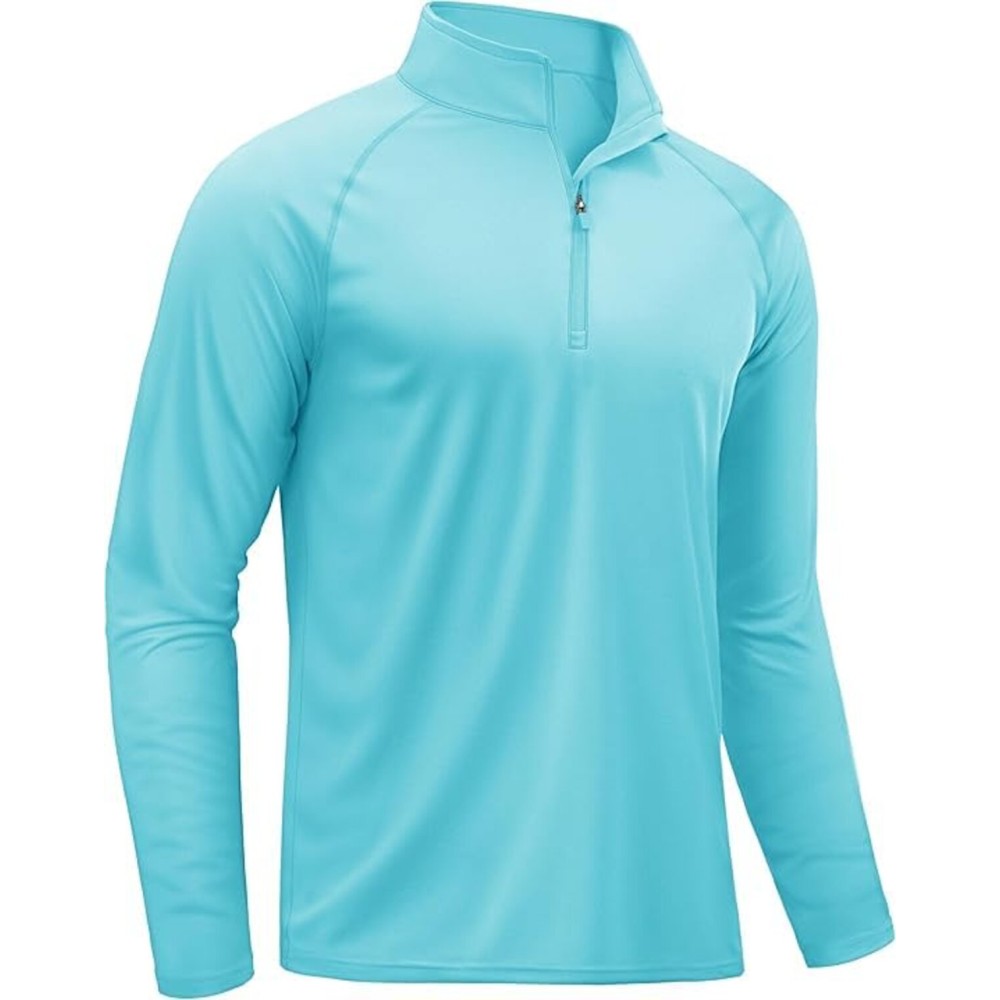 TACVASEN Swim Shirts for Men Rash Guard SPF Shirt Long Sleeve UPF 50+ Sun Protection Athletic Quarter Zip Running T-Shirts Lake Blue S