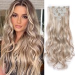 22 Inch Clip In Hair Extensions 7 PCS Long Wavy Synthetic Hair Extension & Natural Soft Invisible Clip Thick Hairpieces for Women Daily(20Inch, 7pcs, Platinum Mixed Light Brown)