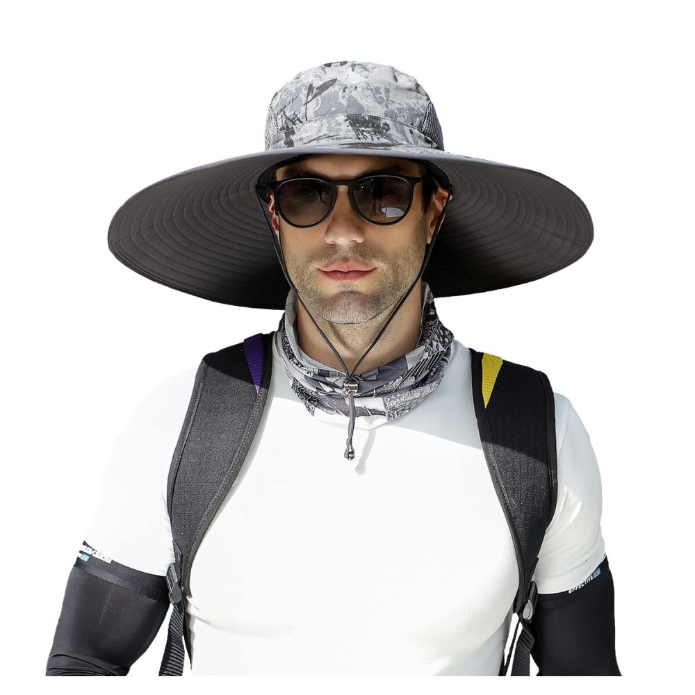 Leotruny Men Wide Brim Sun Hats UPF50+ Waterproof Breathable Bucket Hat for Fishing, Hiking, Camping (C05-dark Grey Ink)
