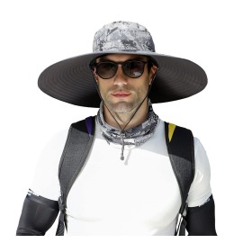 Leotruny Men Wide Brim Sun Hats UPF50+ Waterproof Breathable Bucket Hat for Fishing, Hiking, Camping (C05-dark Grey Ink)