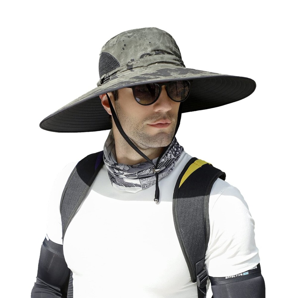 Leotruny Men Wide Brim Sun Hats UPF50+ Waterproof Breathable Bucket Hat for Fishing, Hiking, Camping (C06-army Green Ink)