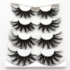 Losha 25mm Lashes Big Fluffy False Eyelashes 3D Dramatic Long Volume Faux Mink Lashes Pack 4 Pairs
