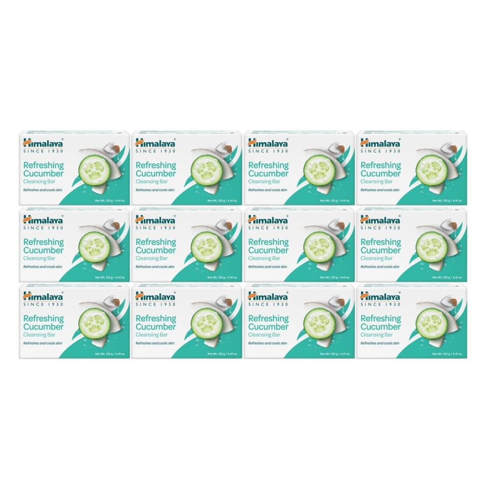 Himalaya Refreshing Cucumber Cleansing Bar, Face and Body Soap for Soft Skin, 4.41 oz, 12 Pack