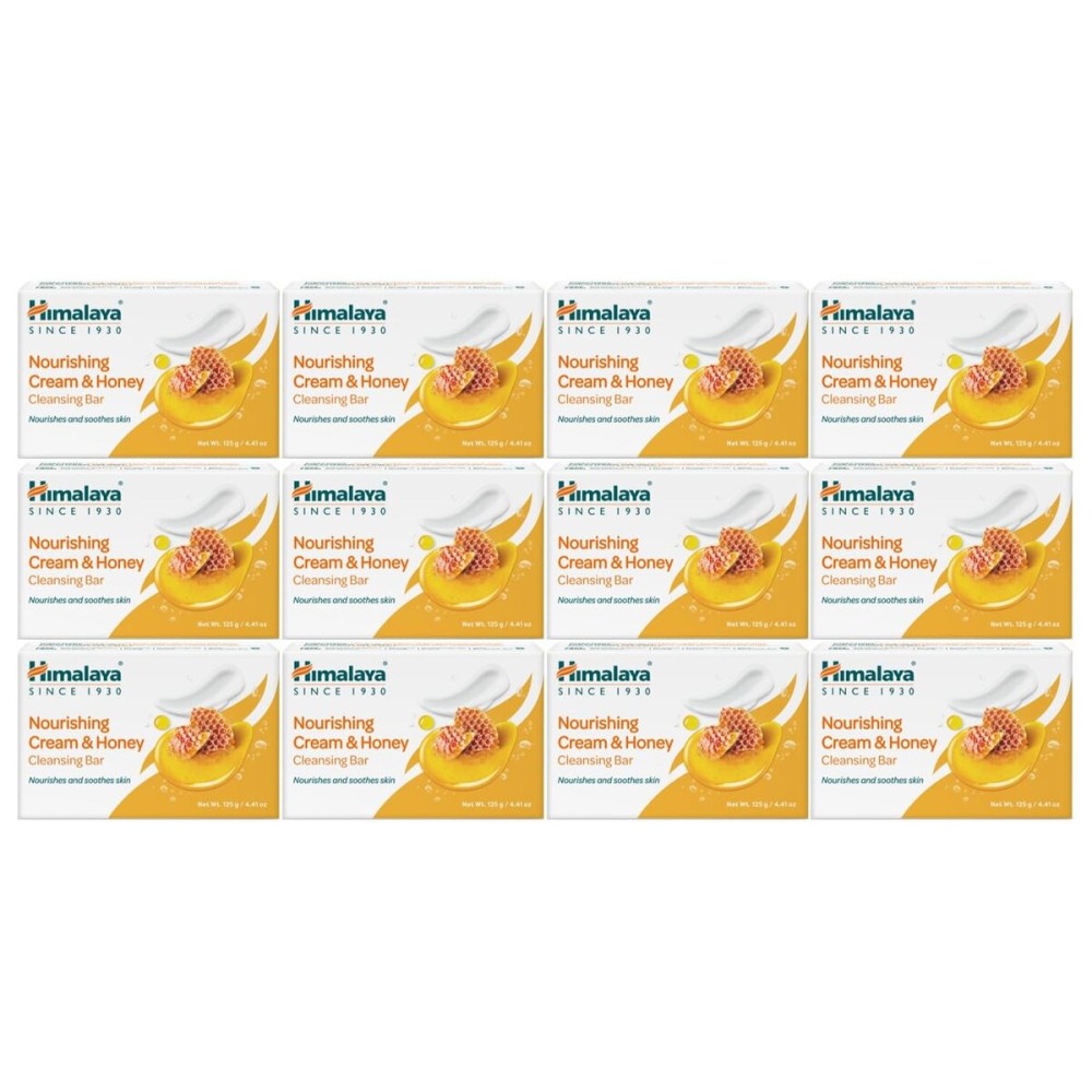 Himalaya Nourishing Cream & Honey Cleansing Bar, Face and Body Soap for Soft Skin, 4.41 oz, 12 Pack
