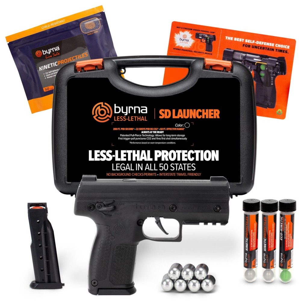Byrna SD [Self Defense] Kinetic Projectile Launcher Ultimate Bundle - Non Lethal , Home /Personal Defense (Black) | Proudly Assembled in The USA