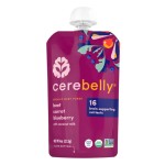 Cerebelly Organic Baby Food Pouches, Beet Carrot Blueberry Purees, 16 Nutrients, No Added Sugar, Fiber & Non-GMO, 4oz, 1 Count