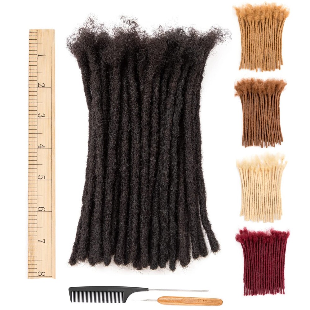 DAIXI 0.6cm and 0.4 0.8cm Options Thickness 6-18 Inch 20 Strands 100% Real Human Hair Dreadlock Extensions for Man/Women Handmade Permanent loc Extensions Bundles Can Be Dyed Bleached Curled Twisted