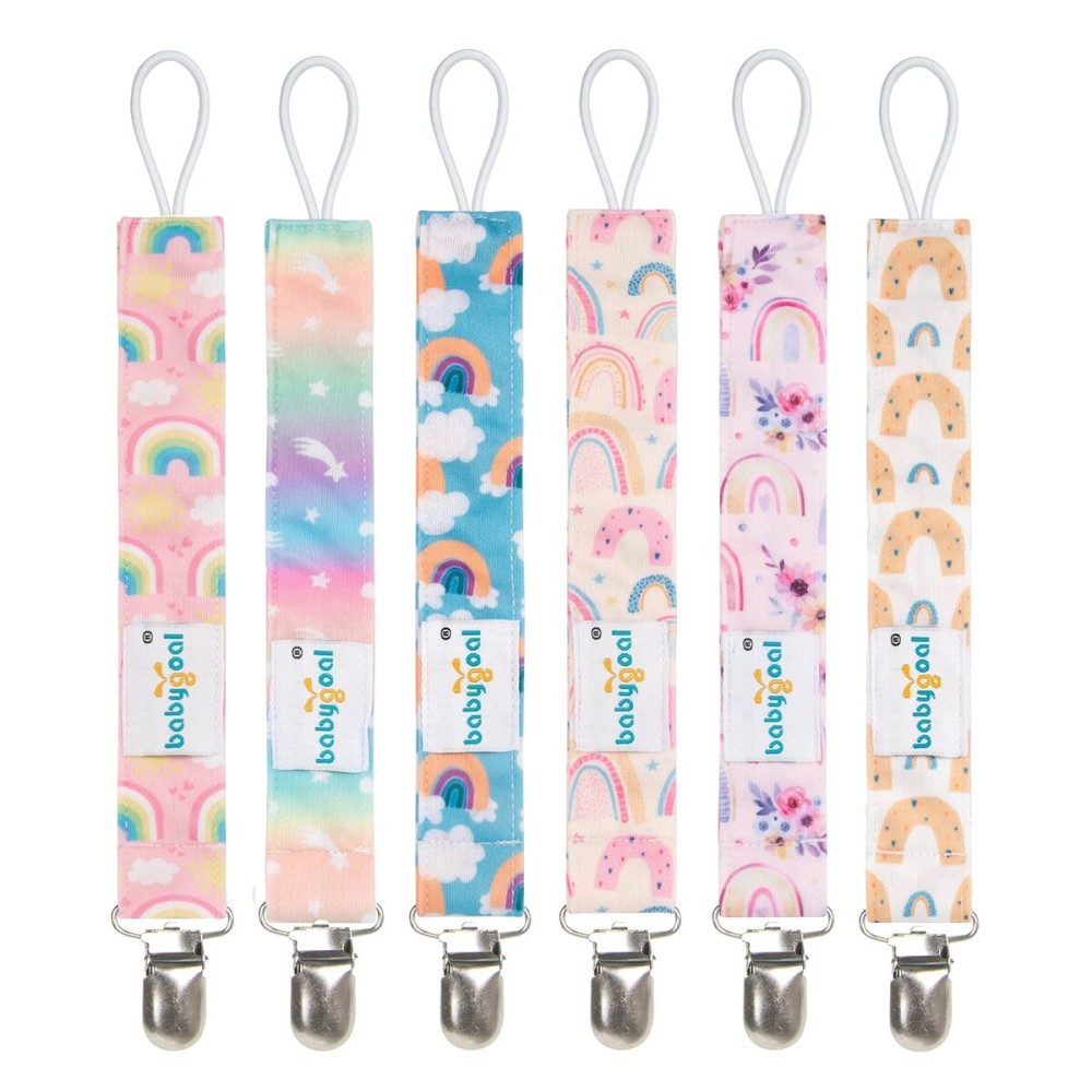 babygoal Rainbow Pacifier Clips, 6 Pack Pacifier Holder Fits for Most Pacifier Styles 6MP26-B