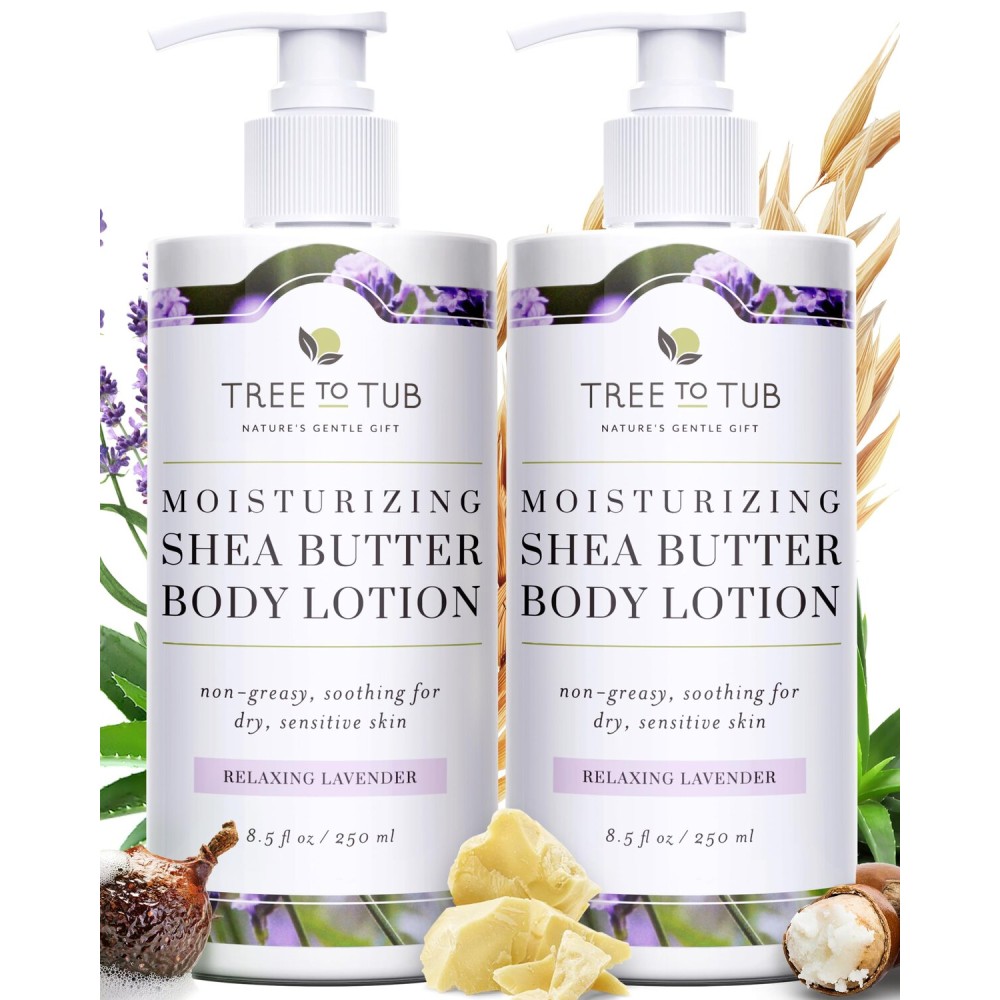 Tree to Tub Lavender Shea Butter Body Lotion for Dry Skin - Moisturizing Sensitive Skin Lotion for Women & Men, Vegan Body Moisturizer w/Organic Aloe Vera, Cocoa Butter, All Natural Colloidal Oatmeal