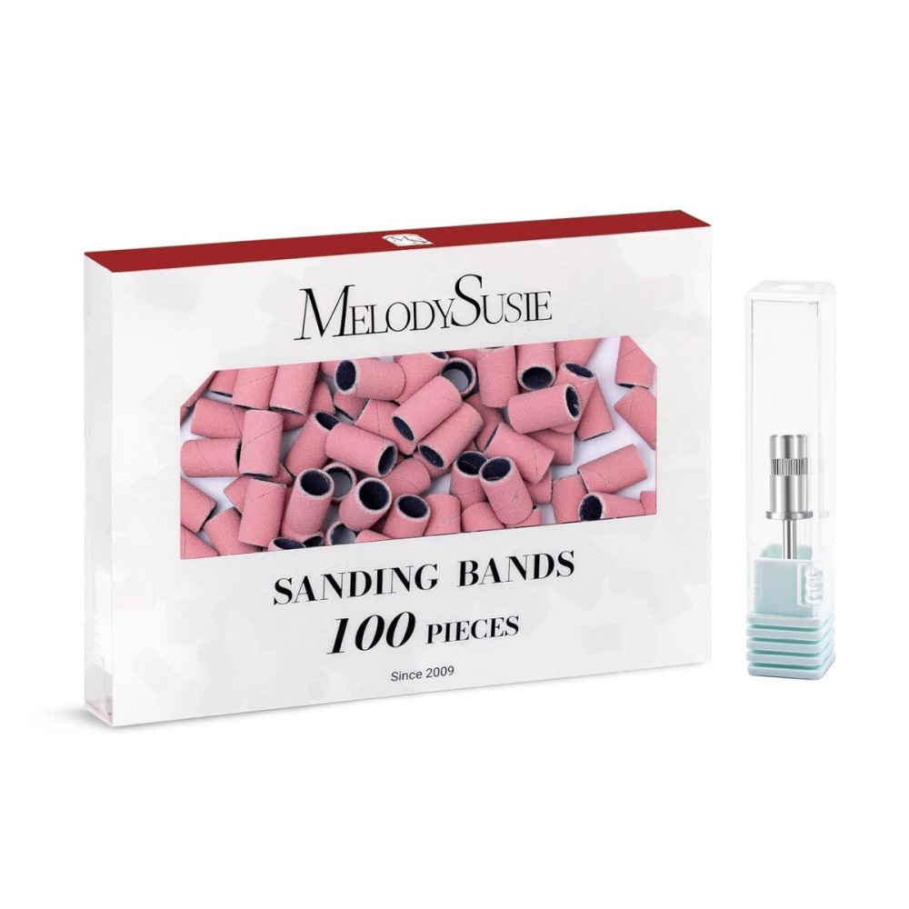 MelodySusie 100 Pcs Nail Drill Bits Sanding Bands for Nail Drill 180 Fine Grit Nail File Sanding Bands for Acrylic Nails Gel Manicures and Pedicure