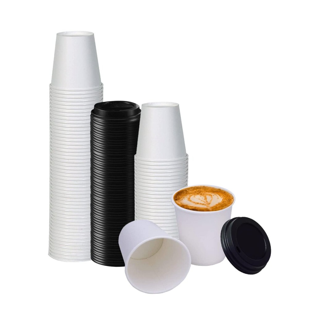 Smygoods White Disposable Paper Coffee Cups with Lids (10 OZ, 25 Count) For Hot Beverages, Tea, Espresso, Cocoa - To Go Drink Containers, Caf & Office