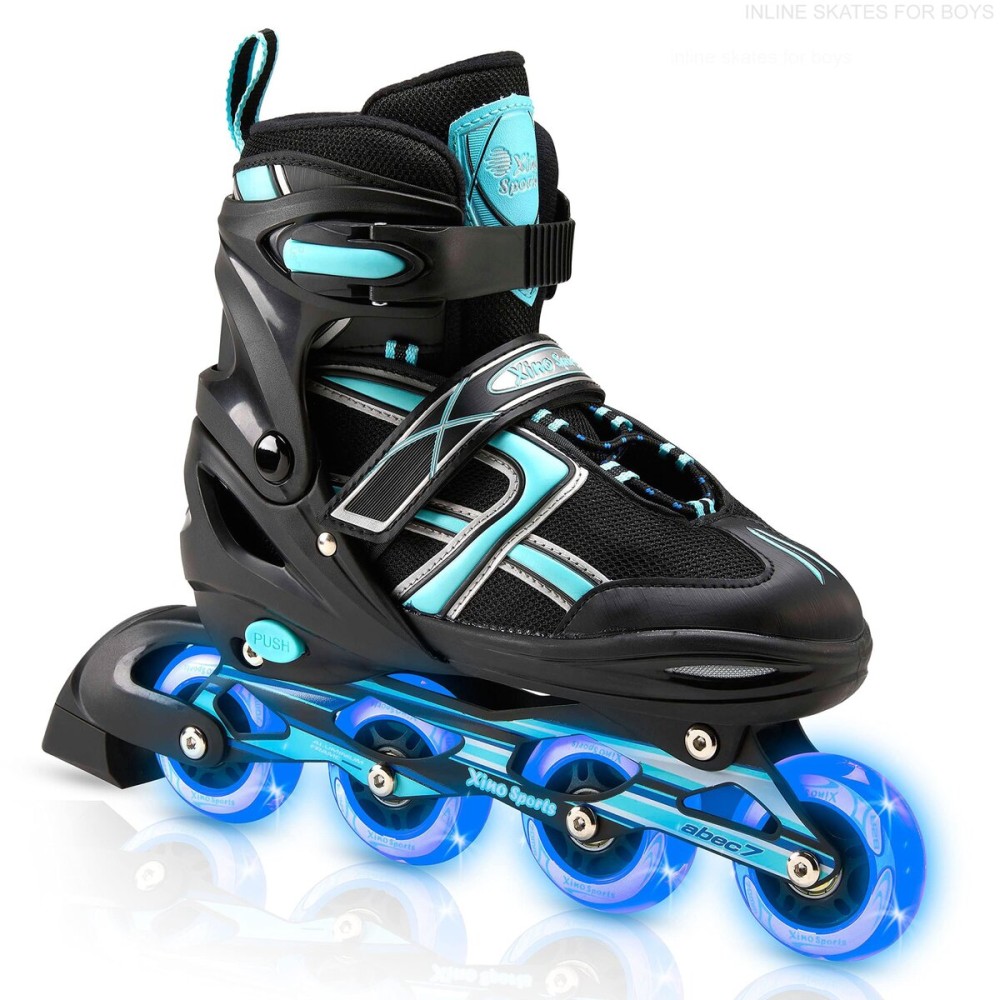 XINO SPORTS Adjustable Inline Skates for Boys and Girls - Pro Quality - Beginner Friendly with Illuminating LED Light-Up Wheels, for Indoor and Outdoor Skating (Black, Medium 1-4)
