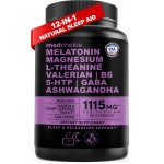 12-in-1 Melatonin Sleep Capsules - Natural Sleep Aids for Adults with Melatonin 5mg and Magnesium Glycinate 500mg, Sleep Aid with Ashwagandha, L Theanine, Valerian Root, GABA, 5-HTP (90ct, Pack of 1)