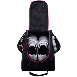 Athletico Golf Shoe Bag - Zippered Shoe Carrier Bags With Ventilation & Outside Pocket for Socks, Tees, etc. (Black/Pink)
