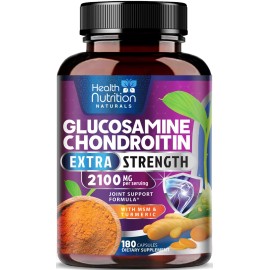 Glucosamine Chondroitin 2100mg - 3X Strength Joint Support Supplement with MSM, Glucosamine Sulfate, Turmeric, Boswellia, Quercetin for Cartilage, Flexibility & Mobility, Bottled in USA, 180 Capsules
