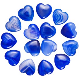Marrywindix 15 Packs 0.8 Inch Healing Crystal Natural Blue Agate Heart Love Carved Palm Worry Stone Chakra Reiki Balancing