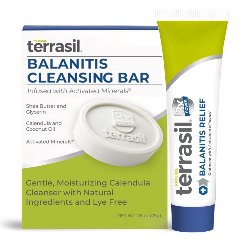 terrasil Balanitis Relief + Cleansing Soap 2-Product Kit - Balanitis Treatment for Men, Natural Foreskin Ointment for Symptoms of Itch & Irritation. Dermatologist Tested (14g Tube + Soap Bar)