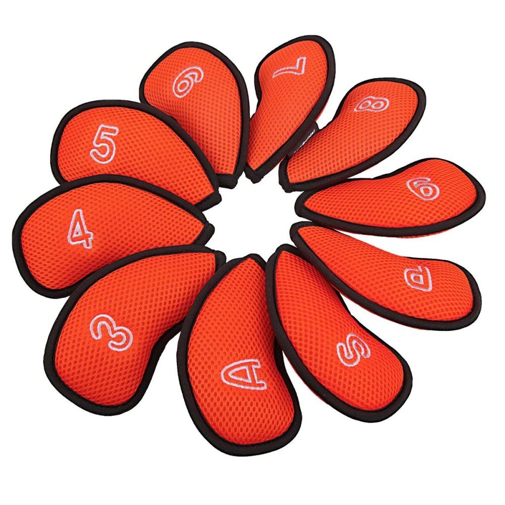 10Pcs/Pack New Meshy Golf Iron Covers Set Golf Club Head Cover Fit Most Irons (Bright Orange)