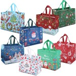 PARSUP 8PCS Christmas Gift Bags, Non-Woven Christmas Bags with Handles, Treat Tote for Gifts Wrapping Shopping, Xmas Party Supplies