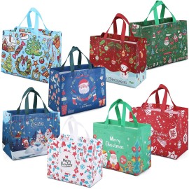 PARSUP 8PCS Christmas Gift Bags, Non-Woven Christmas Bags with Handles, Treat Tote for Gifts Wrapping Shopping, Xmas Party Supplies