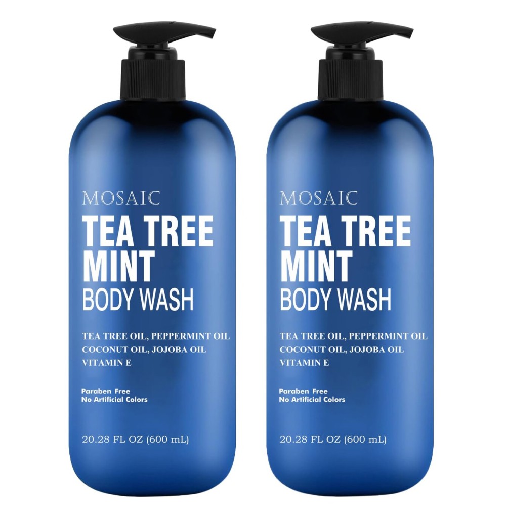 Tea Tree Body Wash with Mint & Shower Gel with Vitamin E for Jock Itch, Eczema, Ringworm, Body Odor, Body Wash Women & Men with Added Body Oils,LARGE 20.2 FL Oz Bottle (Tea Tree Mint, Pack of 2)