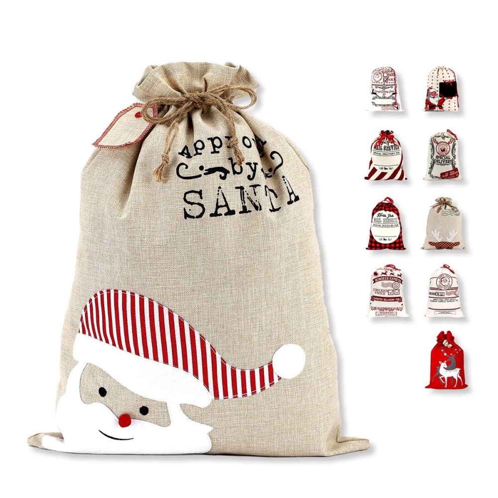 LessMo Christmas Santa Sack, Large Canvas Gift Bag with Drawstring, [Place to Write Wishes] Reusable Personalized Best Gift, for Xmas Package Storage, Christmas Party Supplies Favors
