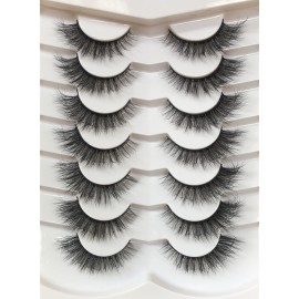 Pooplunch False Eyelashes Natural Cat Eye Look Wispy Volume Faux Mink Lashes 7 Pairs Pack 8D Soft Curly Fluttery Short Fake Eyelash Strips for Daily Use