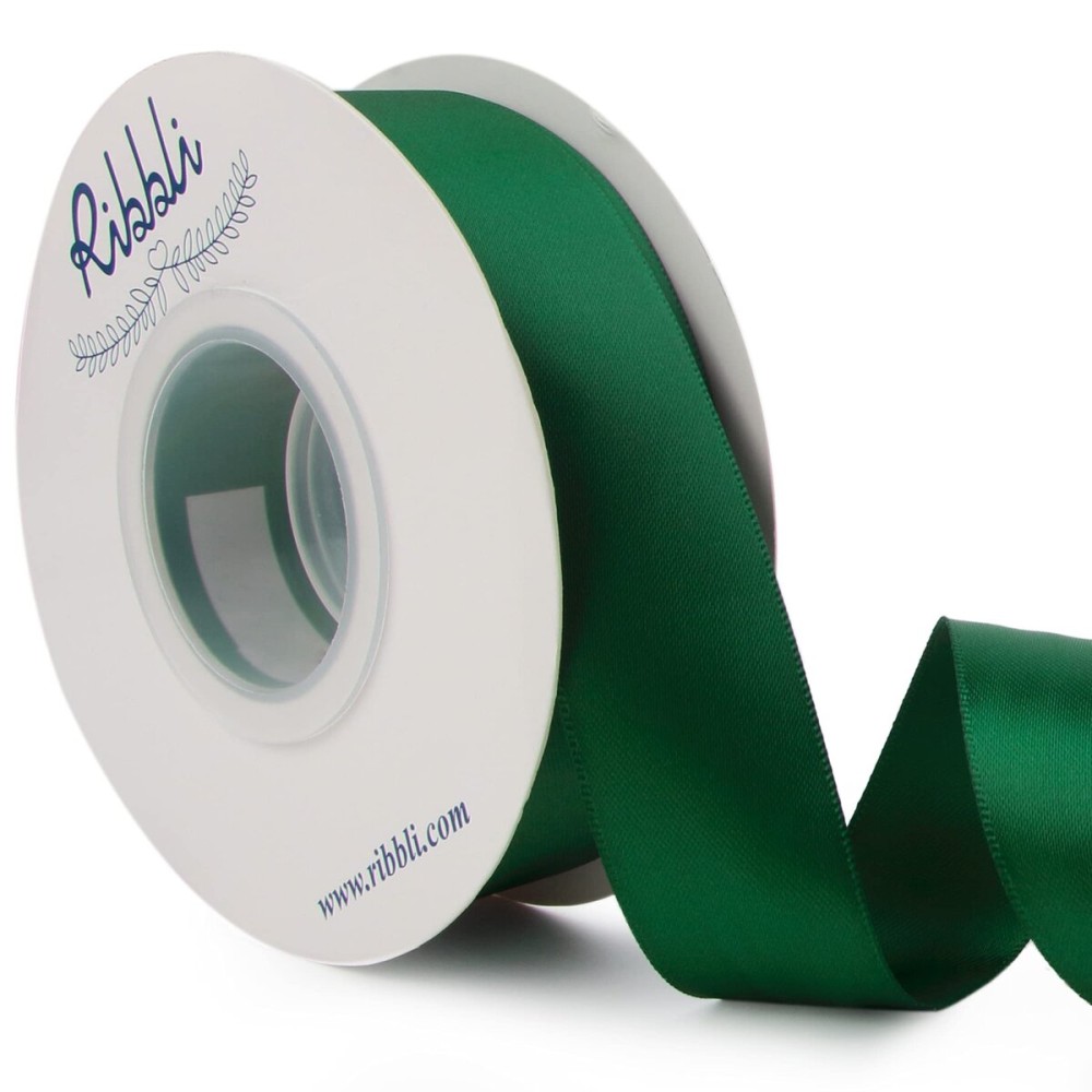 Ribbli Forest Green Double Faced Satin Ribbon,1 x Continuous 25 Yards,Use for Craft Bows Bouquet, Gift Wrapping, Wedding Decoration, Floral Arrangement