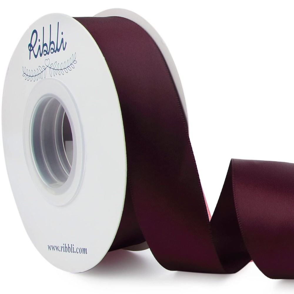 Ribbli Burgundy Double Faced Satin Ribbon,1 x 25 Yards,Use for Craft Bows Bouquet, Gift Wrapping, Wedding Decoration, Floral Arrangement