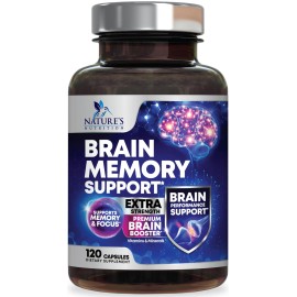 Brain Memory Supplement Pills - 3X Strength Nootropics for Concentration, Clarity & Focus Support - Brain Health Cognitive Vitamins with Bacopa, Phosphatidylserine & DMAE, Brain Booster - 120 Capsules