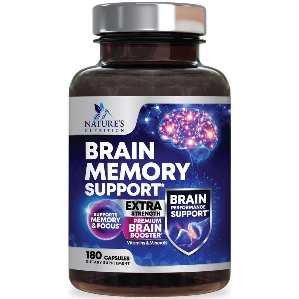 Brain Memory Supplement Pills - 3X Strength Nootropics for Concentration, Clarity & Focus Support - Brain Health Cognitive Vitamins with Bacopa, Phosphatidylserine & DMAE, Brain Booster - 180 Capsules