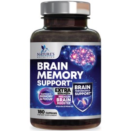 Brain Memory Supplement Pills - 3X Strength Nootropics for Concentration, Clarity & Focus Support - Brain Health Cognitive Vitamins with Bacopa, Phosphatidylserine & DMAE, Brain Booster - 180 Capsules
