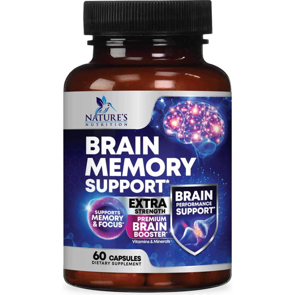 Brain Memory Supplement Pills - 3X Strength Nootropics for Concentration, Clarity & Focus Support - Brain Health Cognitive Vitamins with Bacopa, Phosphatidylserine & DMAE, Brain Booster - 60 Capsules