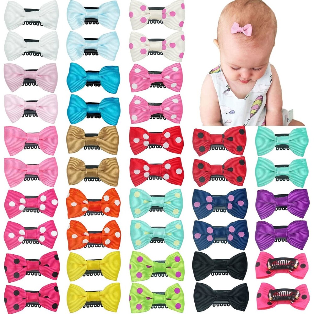 40PCS Baby Girls Fine Hair Clips 1.75Inch Grosgrain Ribbon Hair Bows Snap Hair Clips Barrettes Handmade Hair Accessories For Girls Newborns Infants Toddlers